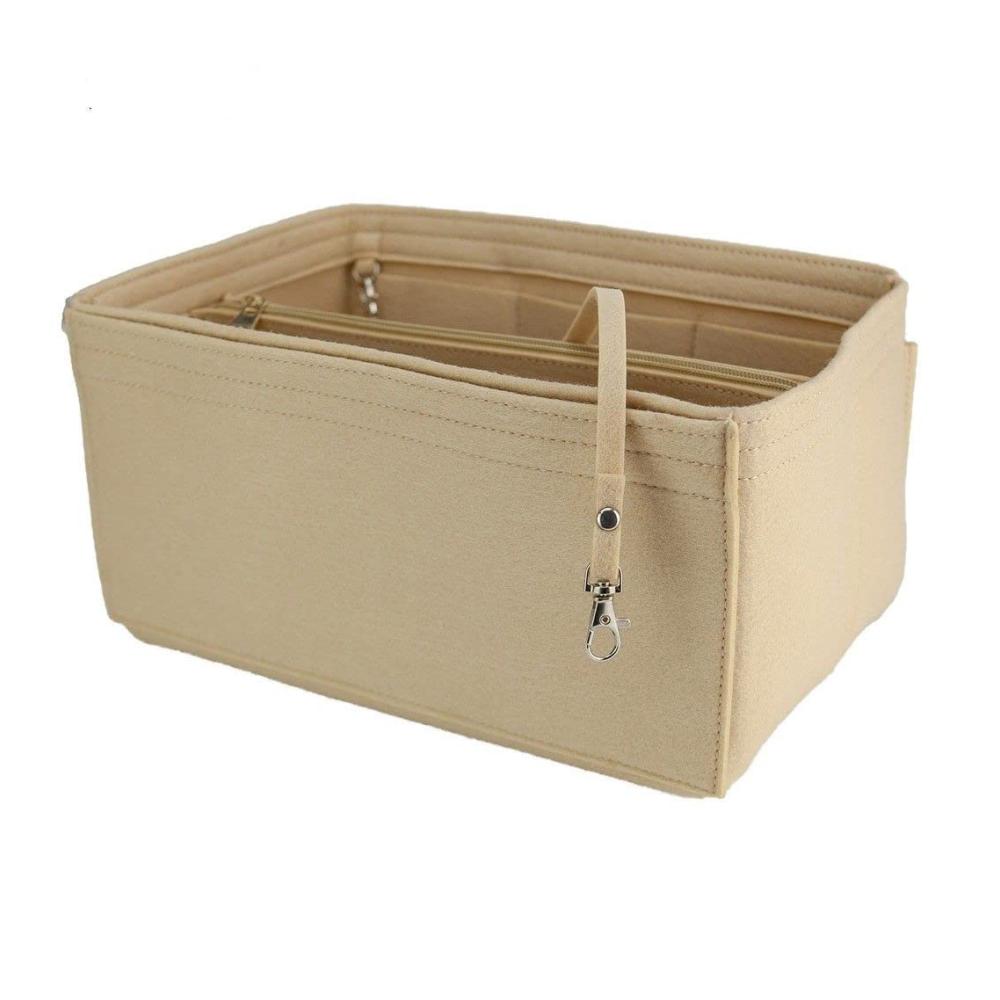 Taschenorganizer 2-in-1 Filz Handtaschen Organizer mit Reißverschluss Kosmetiktasche Abnehmbarer Tasche und Schlüsselanhänger - Damen Beige Medium