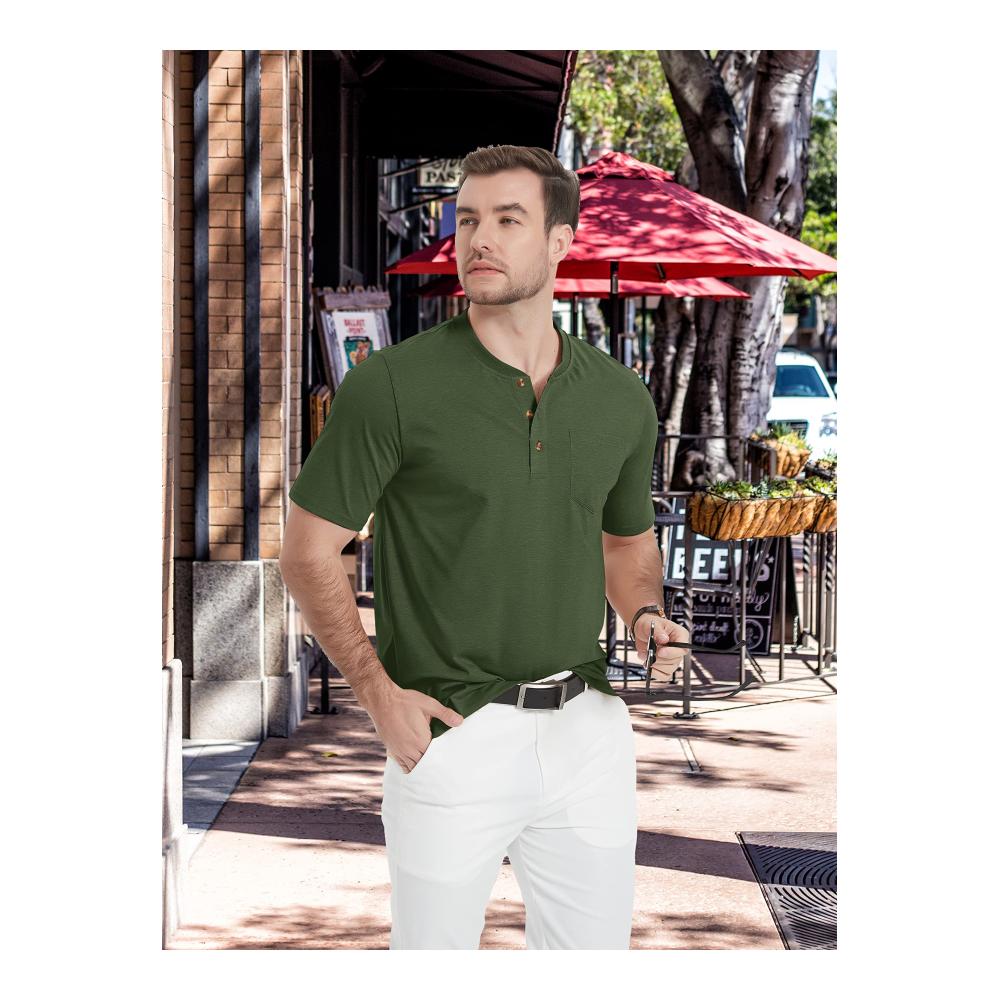 Herren Henley Shirt - Kurzarm T-Shirt aus atmungsaktiver Baumwolle für Freizeit und Sommer