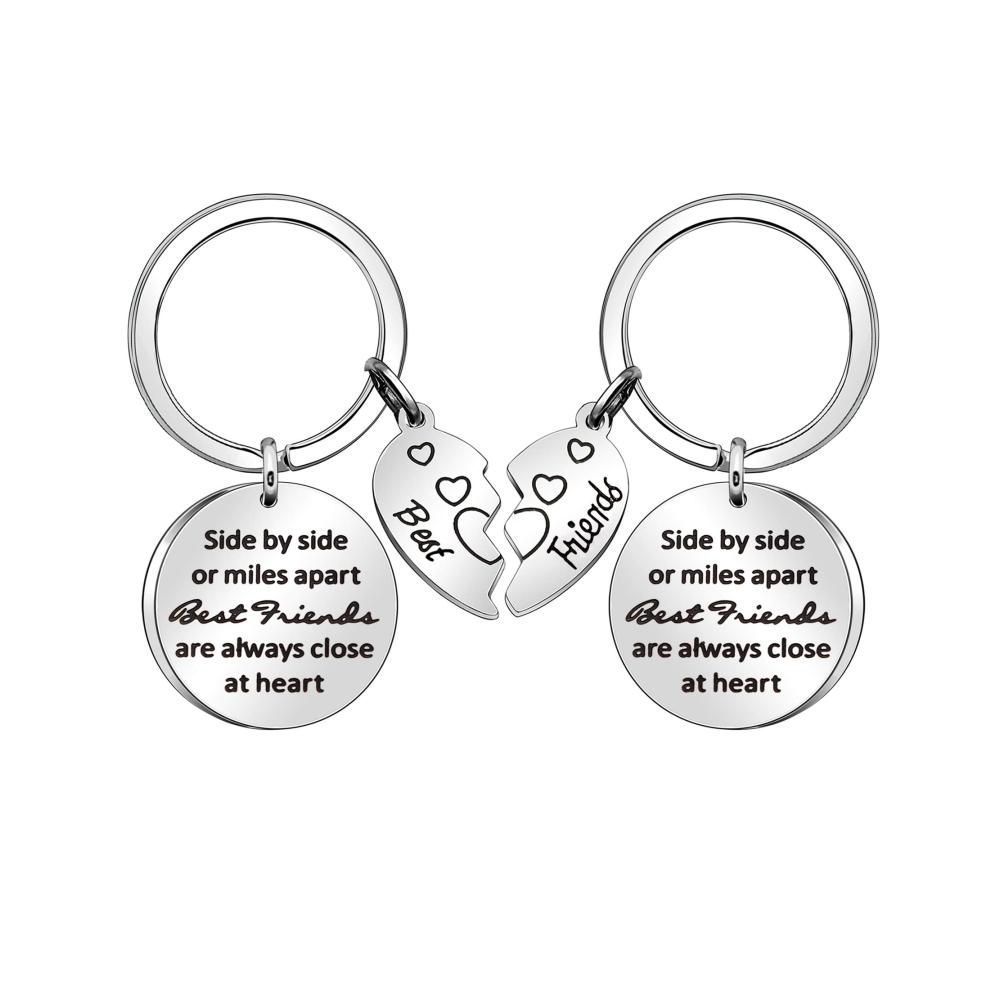 Best Friends Keychain Set Side by Side or Miles Apart Always Close at Heart - 2 Pieces