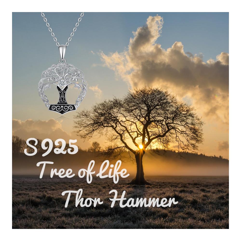 Lebensbaum Halskette aus 925er Sterling Silber mit Keltischem Knoten Triskele Viking Anhänger und Mondstein Kristall - Ideales Geschenk für Damen & Mädchen