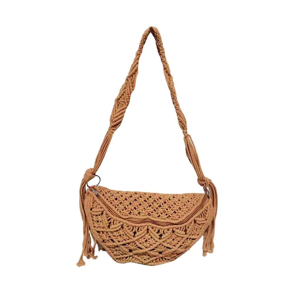 Bohemian Häkeltasche mit Quasten | Handgewebte Schultertasche für Reisen und Strand | Geldbörse für Bohemian-Style | Böhmische Häkeltasche