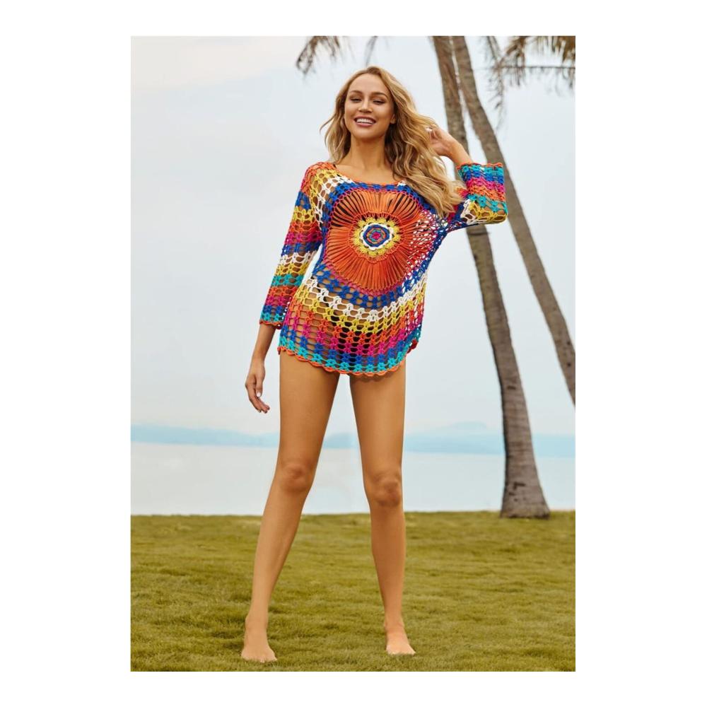 Strandkleidung für Damen Gestricktes Strandtop mit Häkel-Tunika - Perfekter Bikini-Cover-up für den Urlaub