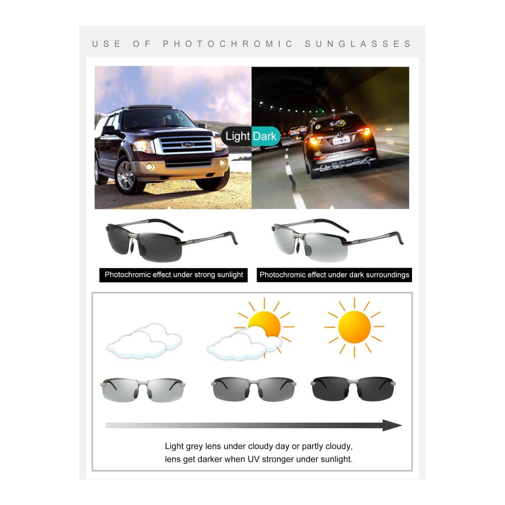 Photochromatische Polarisierte Herren-Sonnenbrille für Draußen Sport Radfahren - Ultraleichtes AL-MG Rahmen-Design
