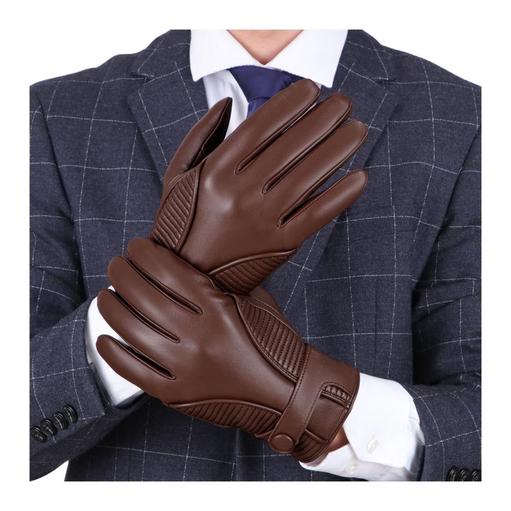 Herren Winter Lederhandschuhe - Kaschmir Gefüttert Touchscreen Schaffell Warm & Stilvoll (16516