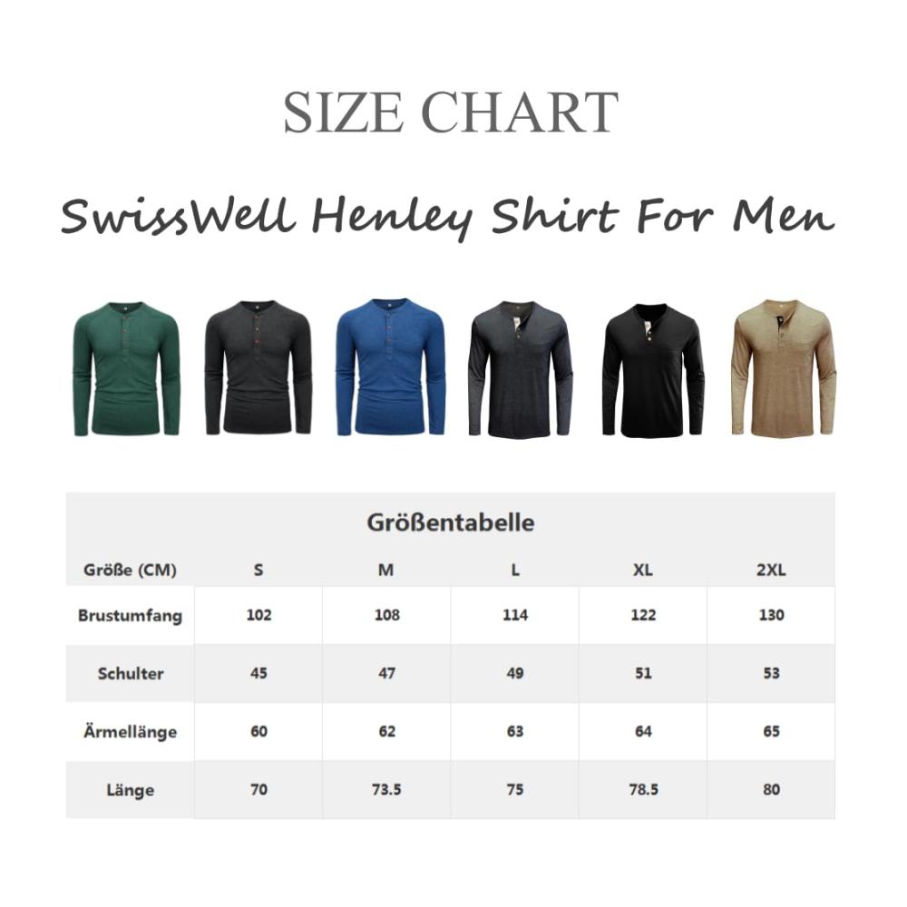 Herren Henley Langarmshirt mit Brusttasche - SwissWell Langarm Casual Shirt in Braun - Baumwolle mit Knopfleiste - Frühling M