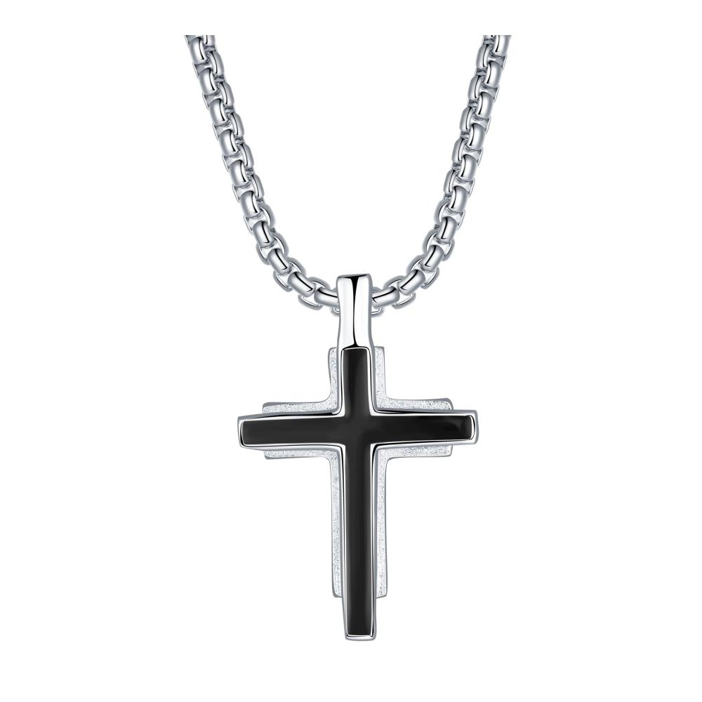 Herren Edelstahl Halskette - Vintage Silber Kreuz Anhänger Kette für REIOT - Stilvoller Schmuck