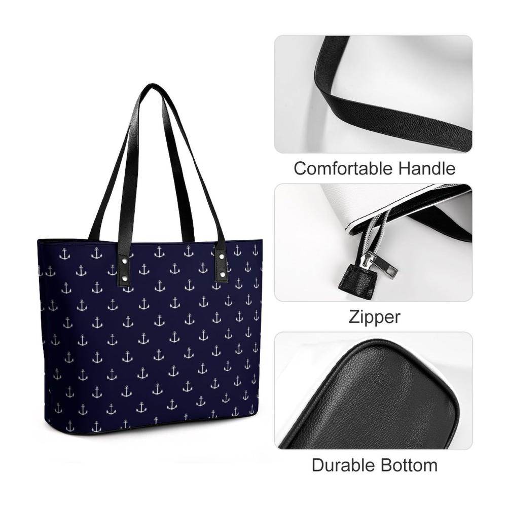 Anker Henkeltasche aus Pebbled PU Leder | Vielseitige Damenhandtasche für Business & Freizeit | Blauer Hintergrund | 29x34x14cm
