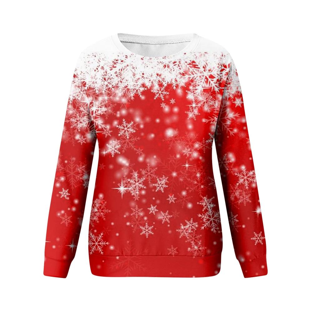 3D Weihnachtspullover Damen Lustiges Merry Christmas Langarmshirt mit Festlichem Muster Rot Schneeflocken und Weihnachtsbaum - Festliche Bunte Weihnachtskleidung