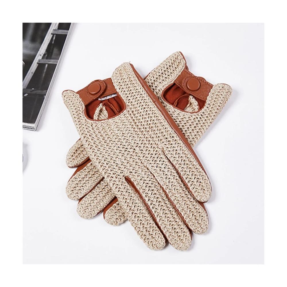 Herren Touchscreen Fahrhandschuhe Set Mütze Schal & ungefütterte dünne Strickfäustlinge (Kaffee Größe M