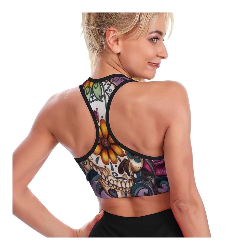 Racerback Sport-BHs Damen Weinrose Totenkopf-Design für Yoga Laufen & Alltag