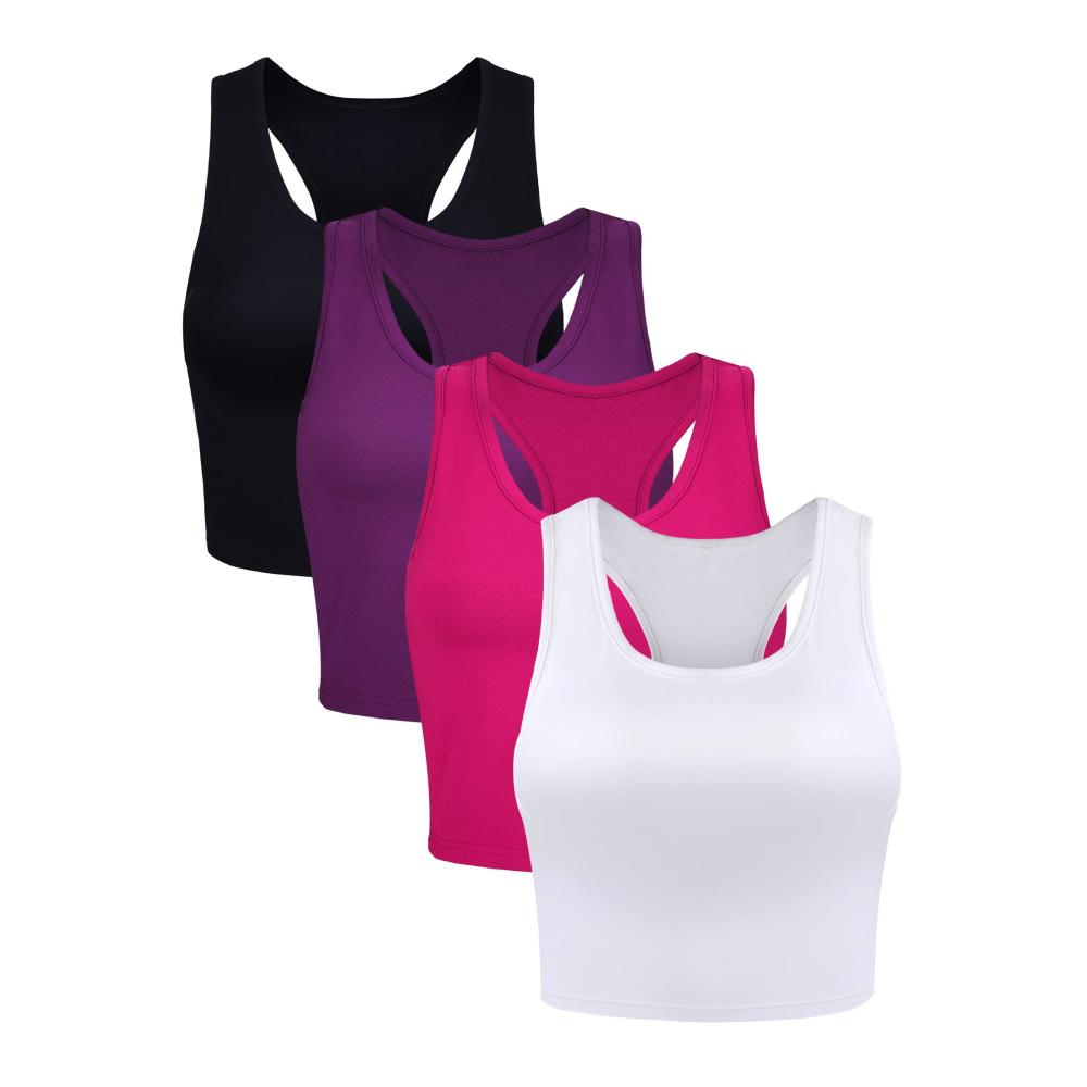 BOAO Womens 4-Piece Sleeveless Racerback Crop Tank Tops Set for Sporty Style - Essential Tank Tops & Strappy Tops for a Trendy Look