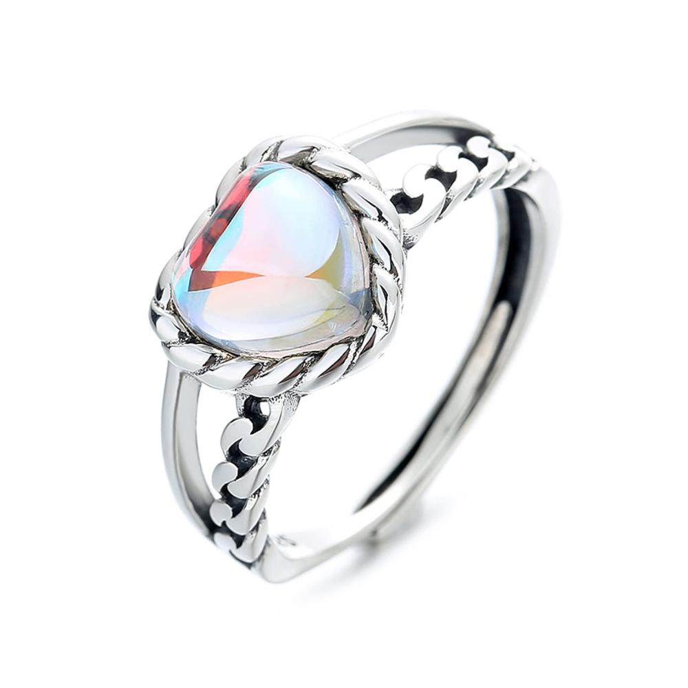 925 Sterling Silber Herzring Überzogen mit Weißgold und Dream Moonstone | Eleganter Versprechen-Ring für Frauen | Schmuck für besondere Anlässe Geburtstag und Urlaub | Ideales Geschenk für Frauen Mütter und Mädchen