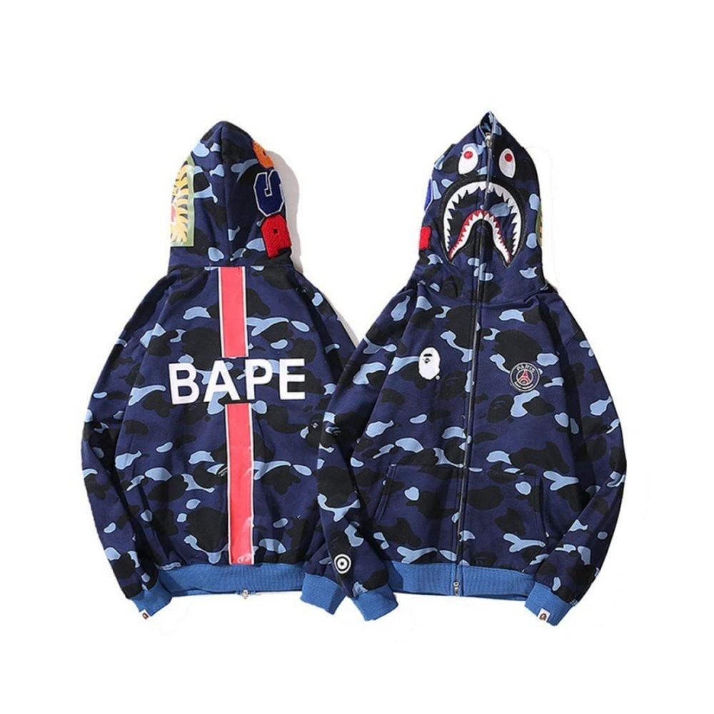 Bape Shark Head Hoodie - Trendiger Unisex Kapuzenpullover mit durchgehendem Reißverschluss und leichtem Design