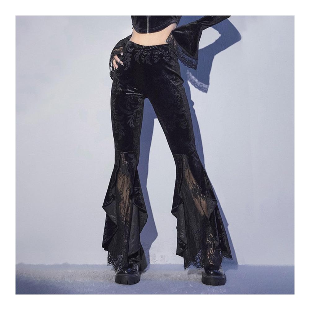 Gothic Halloween Kostüm Damen - Vintage Spitzen High Waist Hose Steampunk Bootcut 70er Karneval Sexy Partyhosen Y2k Freizeithose Damen Cargohose Slim Fit Baby Dolls & Negligees