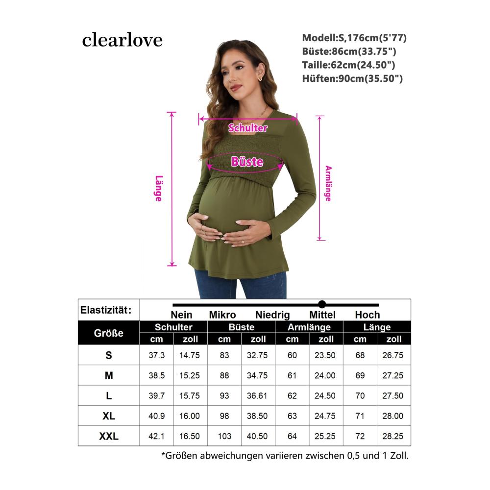 Umstandsshirt Damen Langarm - Stillshirt Schwangerschafts-Oberteil mit MEHRWEG Verpackung