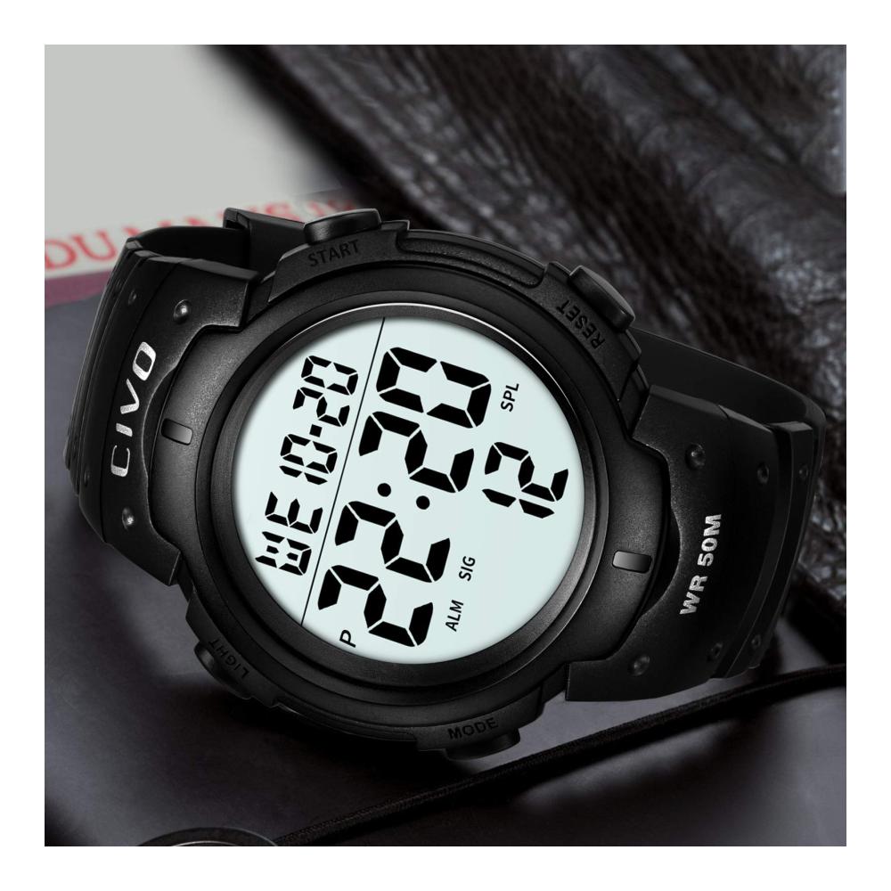 Digitale Sportuhr für Herren - Outdoor Armbanduhr mit 50M Wasserdichtigkeit Großem Wecker Kalender und Stoppuhr