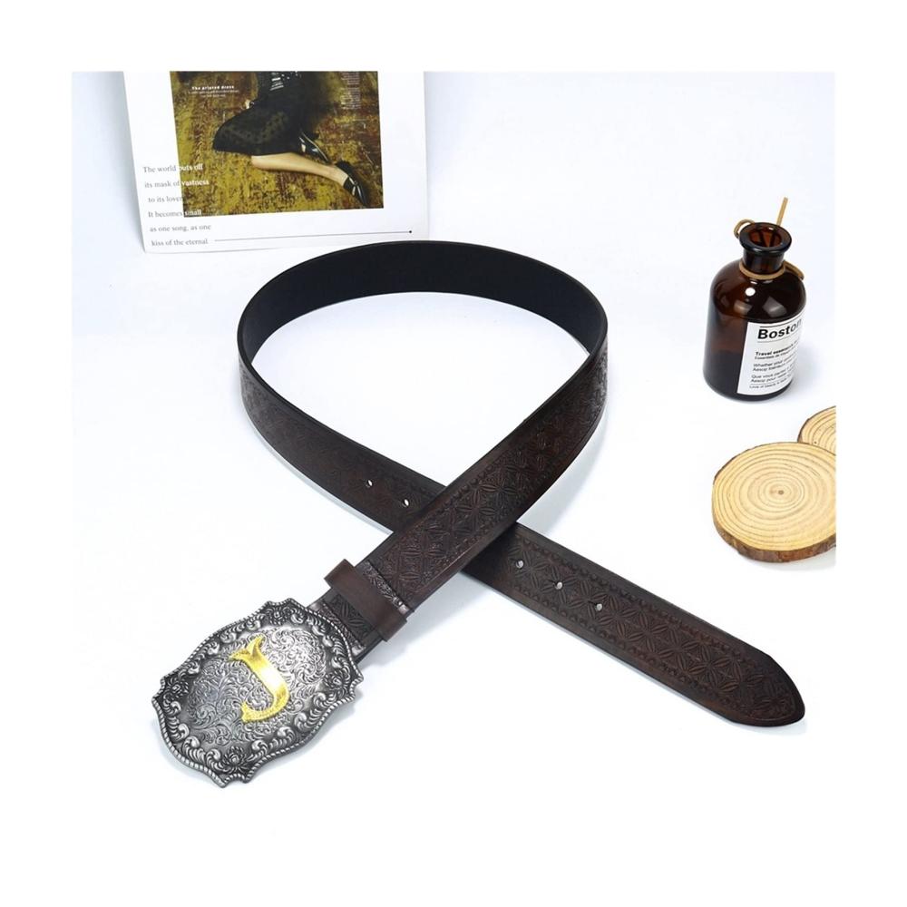 Brauner Western Cowboy Gürtel - Trendiger Retro Jugend Punk Stil Breiter Y2K Gürtel mit Silberdetails - Verfügbar in 110cm - 125cm