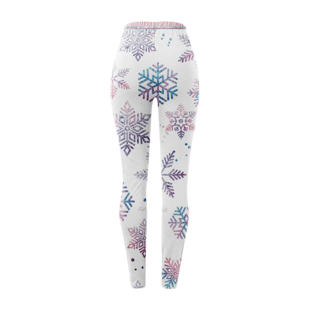 Damen Weihnachtsstrumpfhose mit hoher Taille – Festliche Jogginghose Weihnachtsschneeflocke Yogahose & Kunstleder Leggings