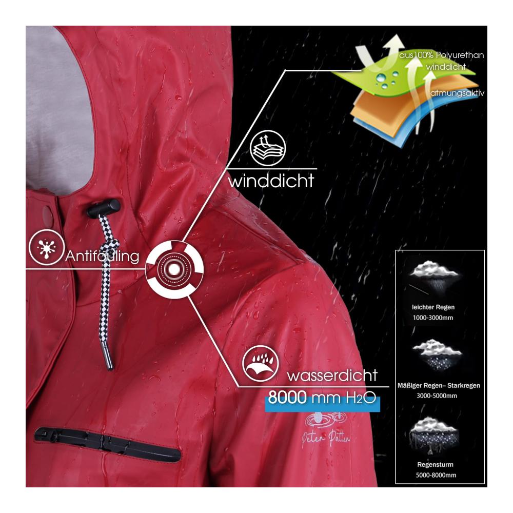 Wasserdichte Damen Regenjacken & -mäntel Gefütterte Softshelljacke Friesennerz PU Parka mit Kapuze