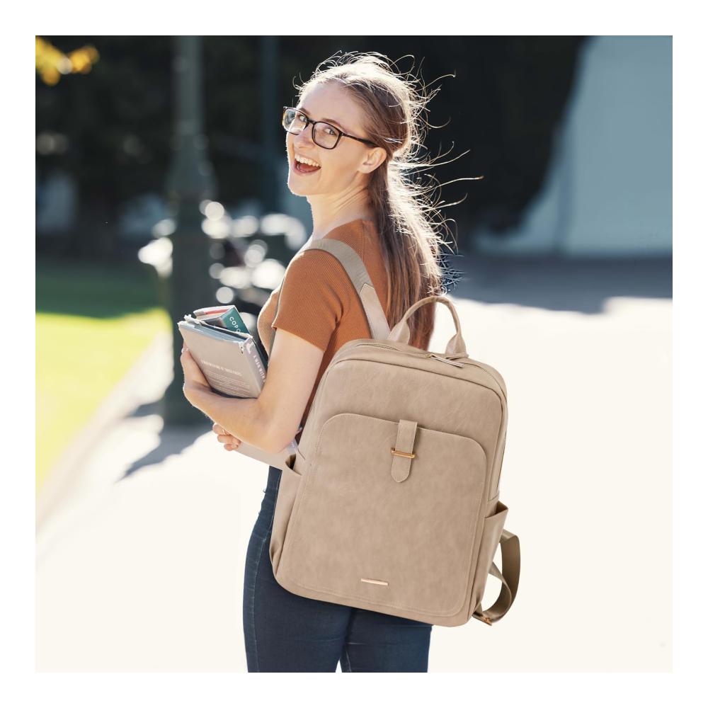 Eleganter Damen Rucksack aus PU-Leder - Großer Daypack mit Platz für 14-Zoll-Laptop