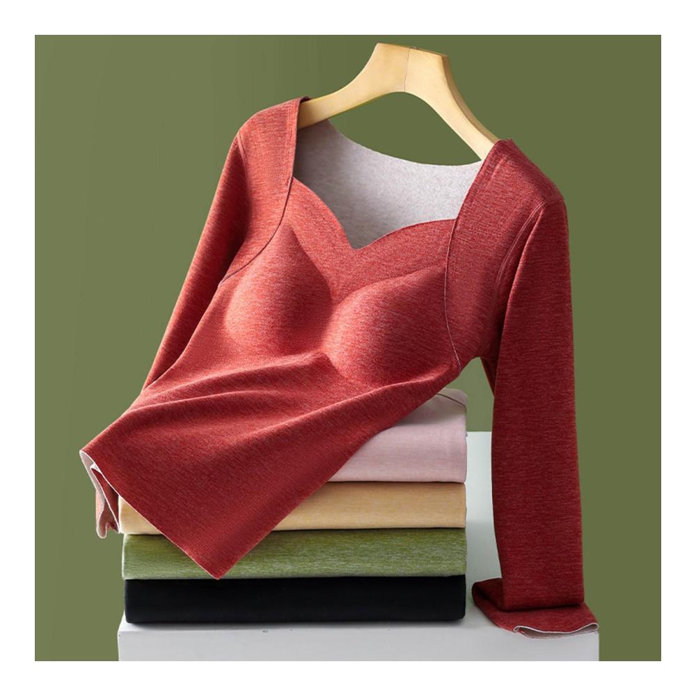 Winter Thermounterwäsche für Damen – Langarmshirt mit V-Ausschnitt Innenfleece Thermo Unterhemd Pullover und T-Shirt für maximale Wärme