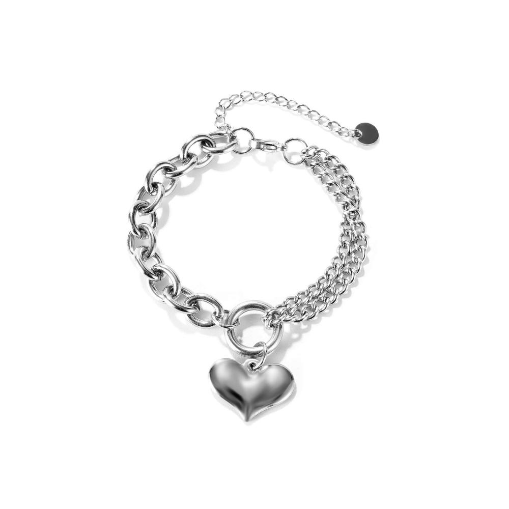Damen Edelstahl-Armband mit Herz-Anhänger in Silberfarbe - Elegante OSTAN Armbänder