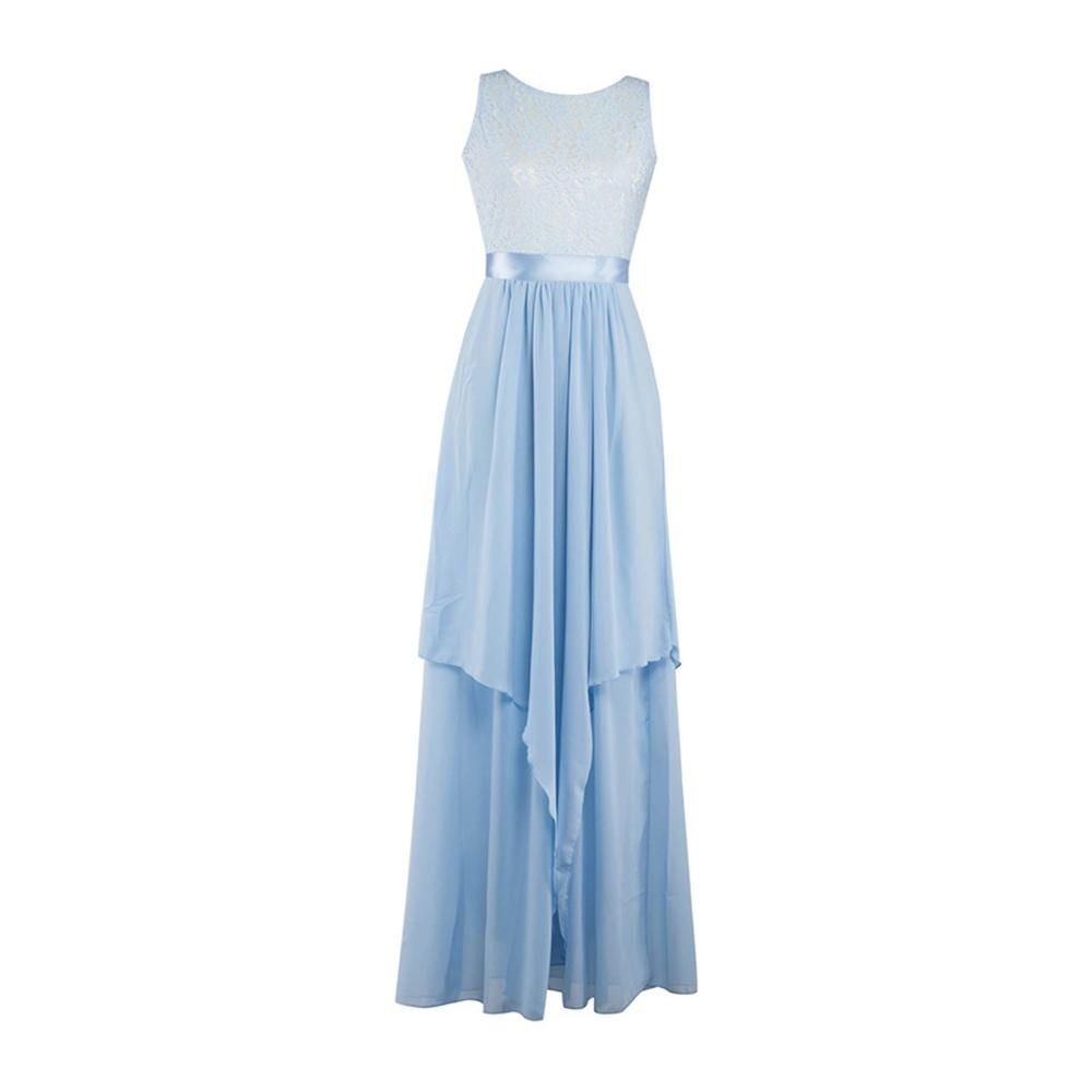 Ärmelloses Chiffon-Kleid mit Spitzen-Panel ideal für Sommerabende - Bademantelstil mit offenem Rücken und Cutout Perfektes Brautjungfernkleid