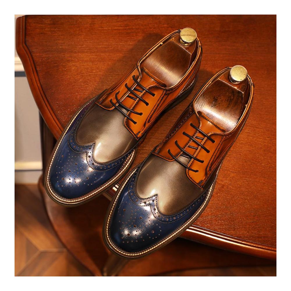 DESAI Herren Brogue-Schnürschuhe aus Lackleder für Hochzeit und Business