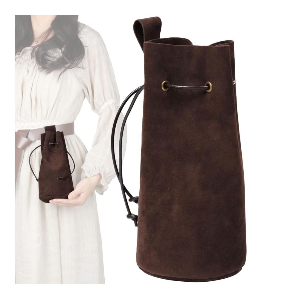 Renaissance-Beutel für Accessoires & Cosplay | Vintage Gürteltasche aus Leder mit Kordelzug für Halloween und Events