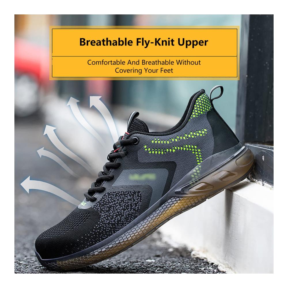 Sneaker Unzerstörbare Schuhe mit Stahlkappe | Leichte pannensichere Sicherheitsarbeitsschuhe für Herren | Bauarbeit Turnschuhe | Atmungsaktiv und schwarz - Größe 41 | Robuste komfortable Arbeits- und Freizeitschuhe
