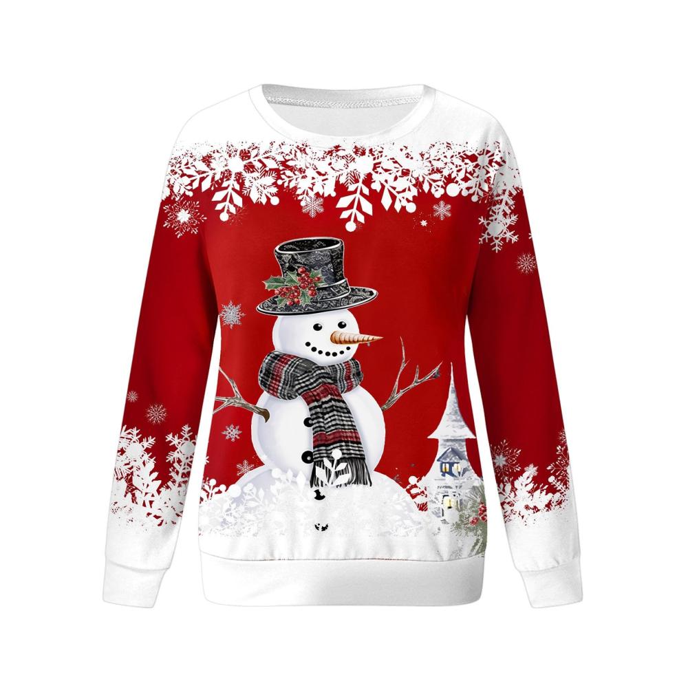 Damen Weihnachtspullover mit Schneemann-Muster - Langärmelige Kapuzenjacke mit Mütze und Schal - Straßen-Sweatshirt für Teenager-Mädchen - Winter Trainingsoberteile