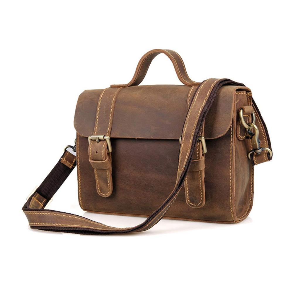 Damen Leder Schultertasche - Vintage Umhängetasche in Braun für Freizeit und Schule