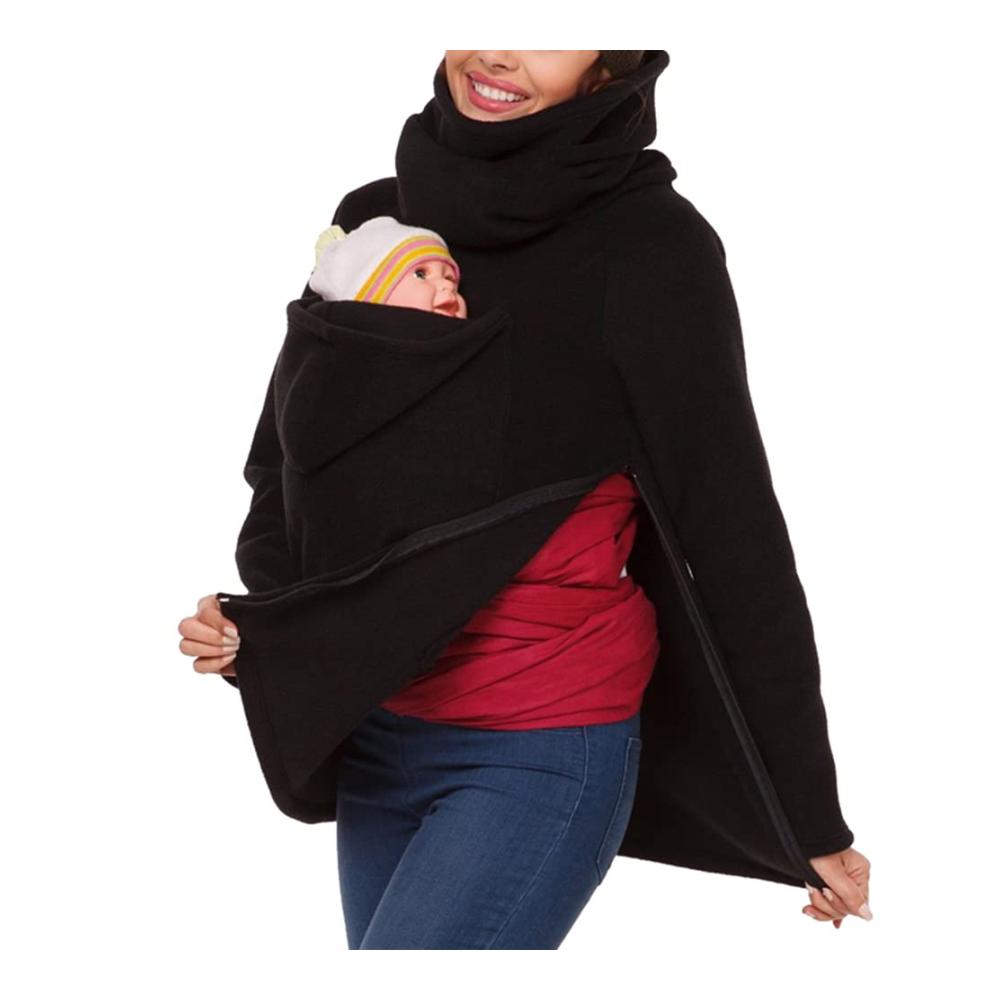 3-in-1 Tragejacke für Mama und Baby - Damen Langarm Umstandsjacke mit Kapuze und Kängurutasche - Warme Tragepullover mit Babyeinsatz