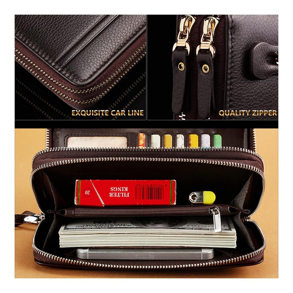 Lederhandtasche für Herren Business Geldbörse mit Schulterriemen groß und geschlossen - Perfekte Clutch für Karten und mehr