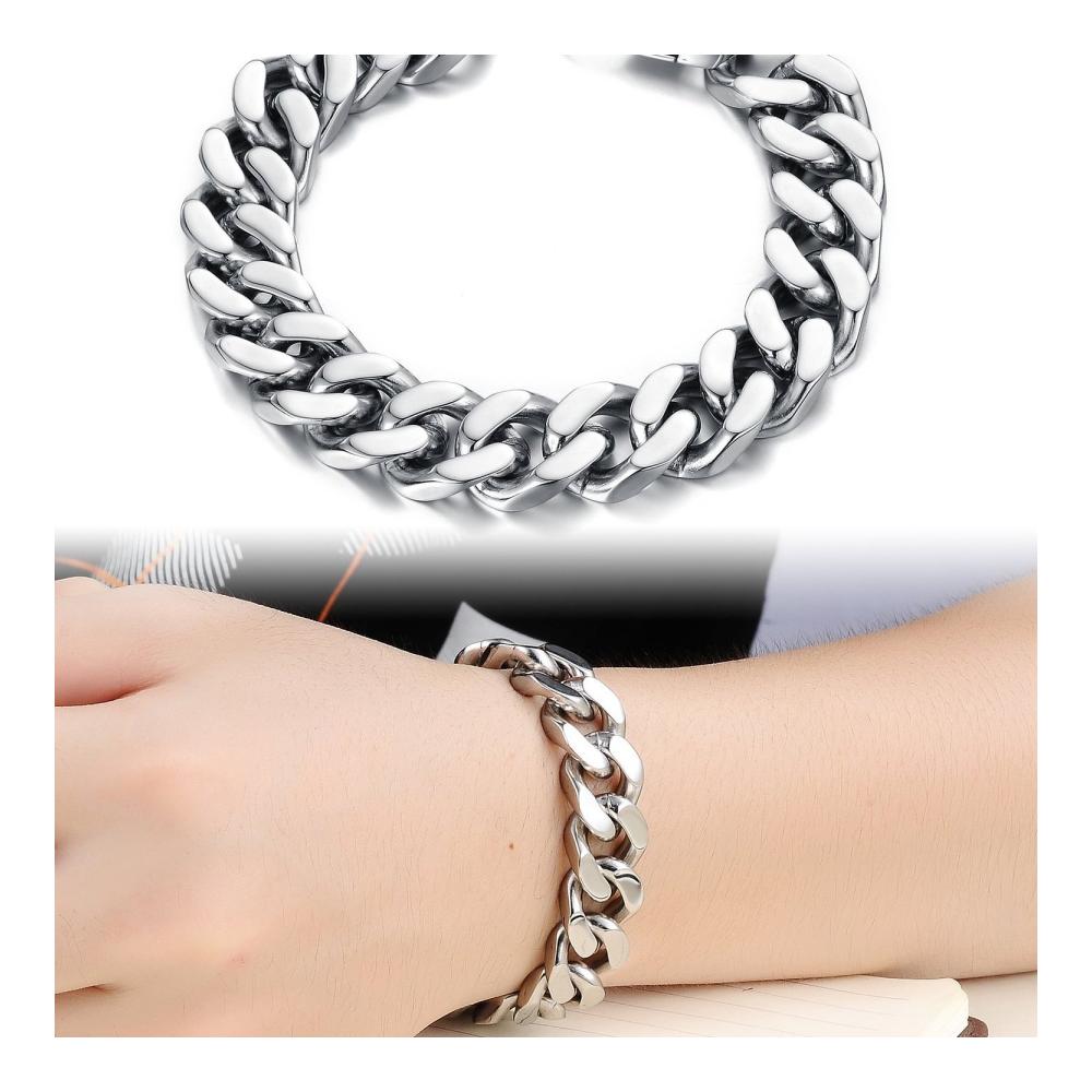 Herren Armband Edelstahl - OSTAN Armreifen mit Fahrradkette Silber
