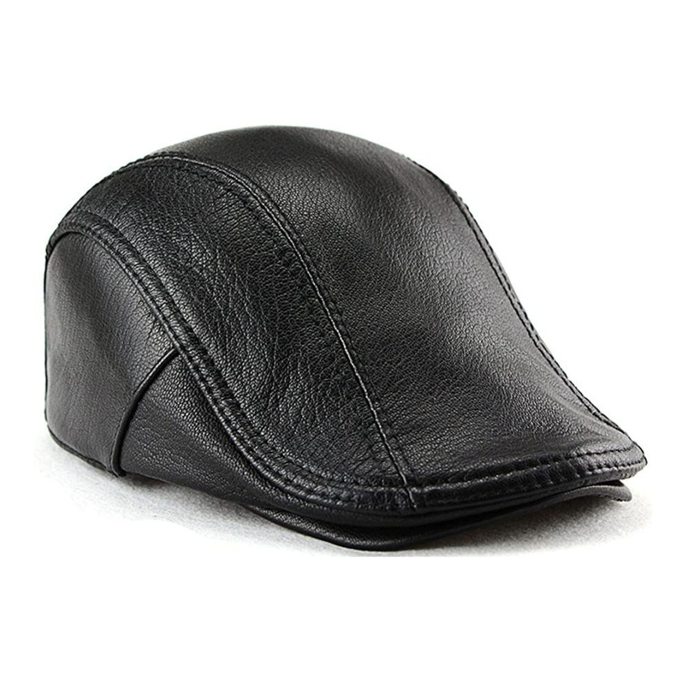 Herren Schirmmütze aus Lammfell-Leder - Stilvolle Flat Cap Gatsby Newsboy Hat Barett & Cabbie Hut