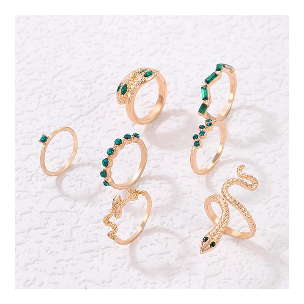Boho Smaragd Schlange Ring Set - Goldene Serpent Finger Ringe mit Kristallakzenten für Frauen - Vintage Midi Ringe für Knöchel - Schmuckgeschenke