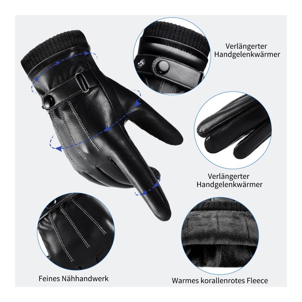 Warme Lederhandschuhe für Herren Motorrad- und Fahrhandschuhe mit Lammfellfutter -30-Grad-Tauglichkeit ideal für Jagd