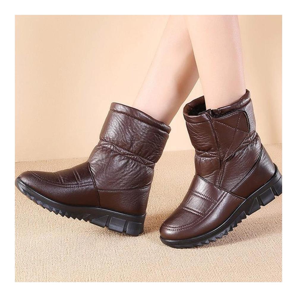 Bequeme Damen Squashschuhe Leichte Outdoor-Winterstiefel | Gefütterte Kurzschaft-Schneestiefel für Damen | Rutschfeste Schlupfstiefel - Flache warme Winterboots & Wanderschuhe