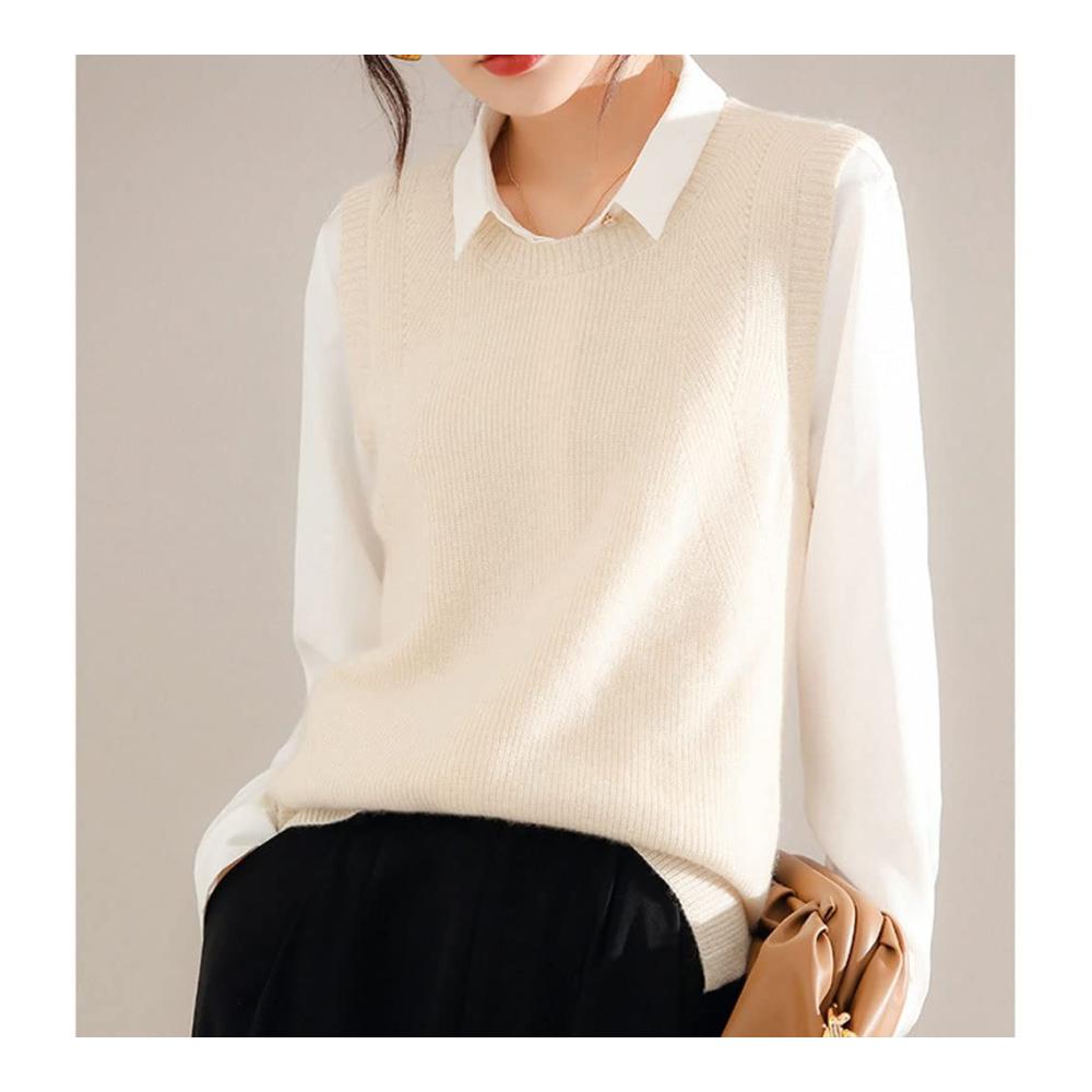 Strick Ponchos & Capes für Frauen - BHVXW Rundhals Pullover Weste aus Wolle ärmellos für Frühling und Herbst (Farbe D Größe 2XL