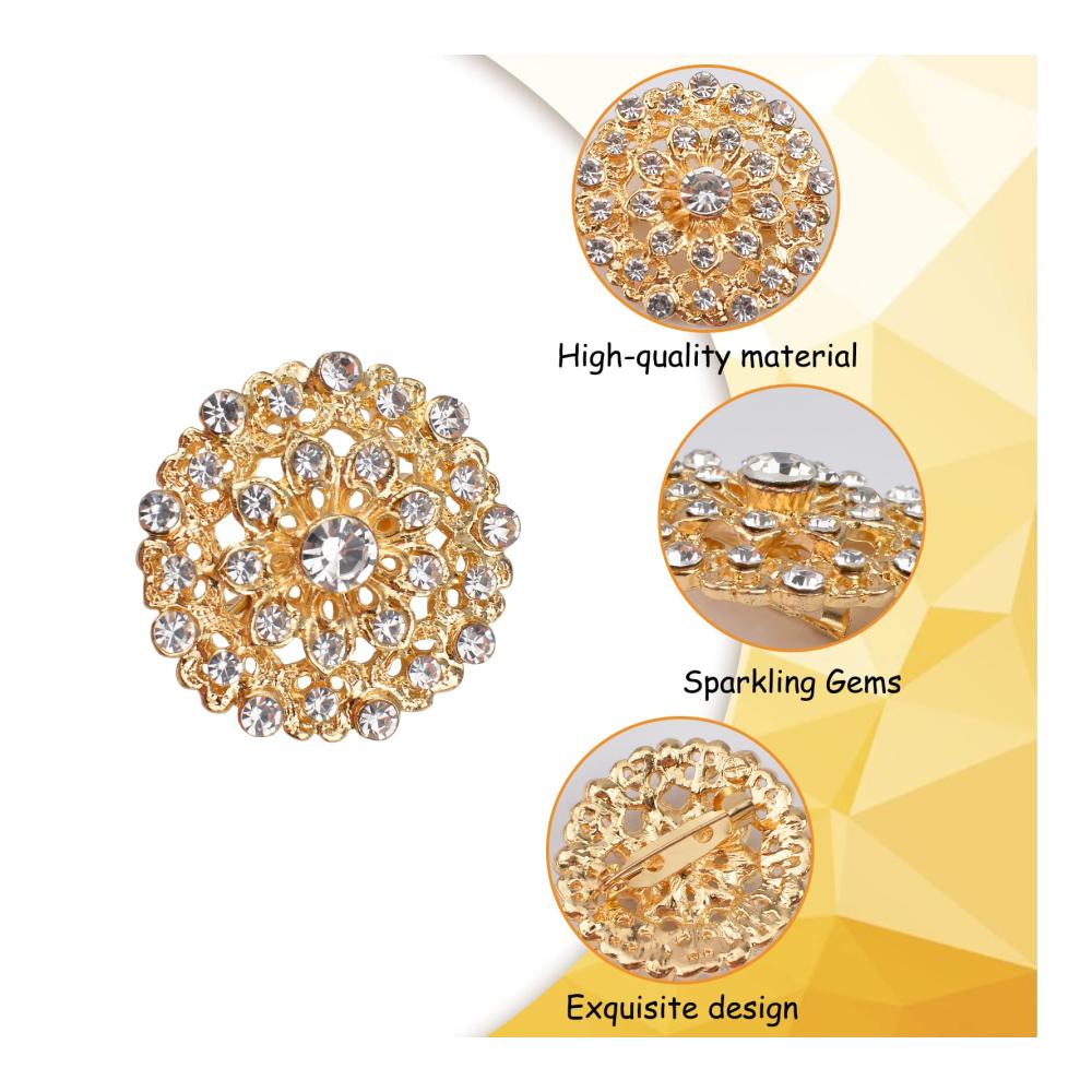 Strass Kristall Broschen Set - 24 Stück Goldplattierte Blumen-Pins für Damenbekleidung Hochzeit Dekor - Corsage Blumenstrauß Anstecknadeln in Sortiment