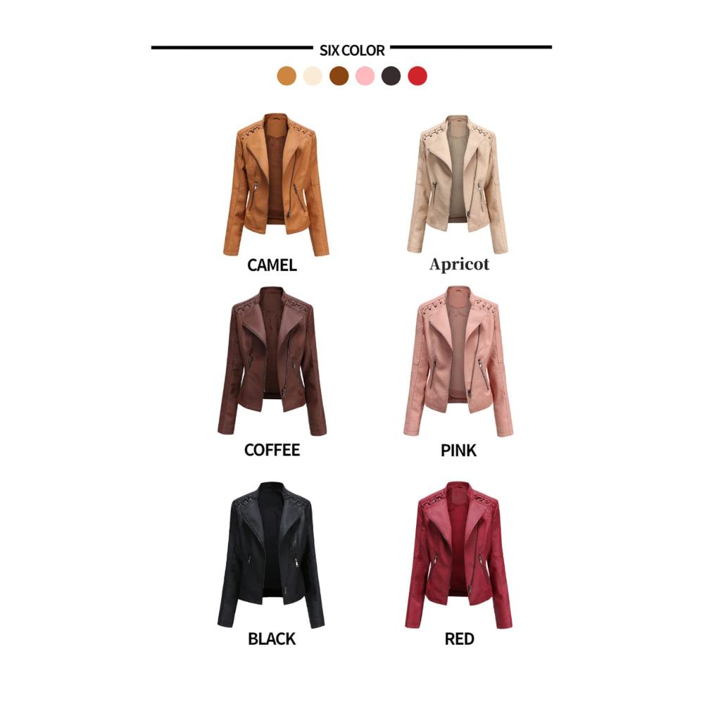 Damen Lederjacke mit Stehkragen - Stilvolle Kurzjacke für Frauen Motorradjacke im Slim Fit Design Casual Streetwear Übergangsjacke Bikerjacke in Lederimitat