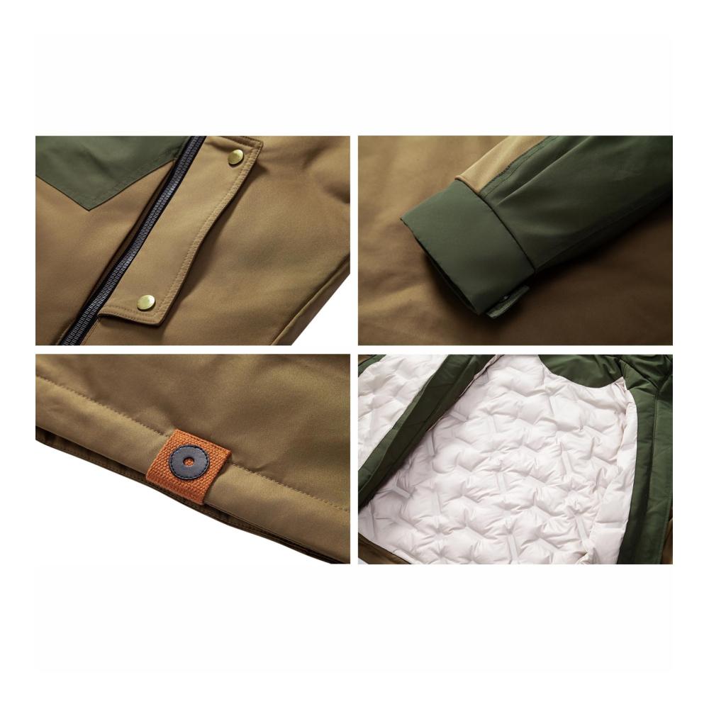 Herren-Pufferjacke mit Kapuze Doppelreißverschluss Taschen - Wintermantel Retro-Design Warm Verdickt Winddicht Isoliert