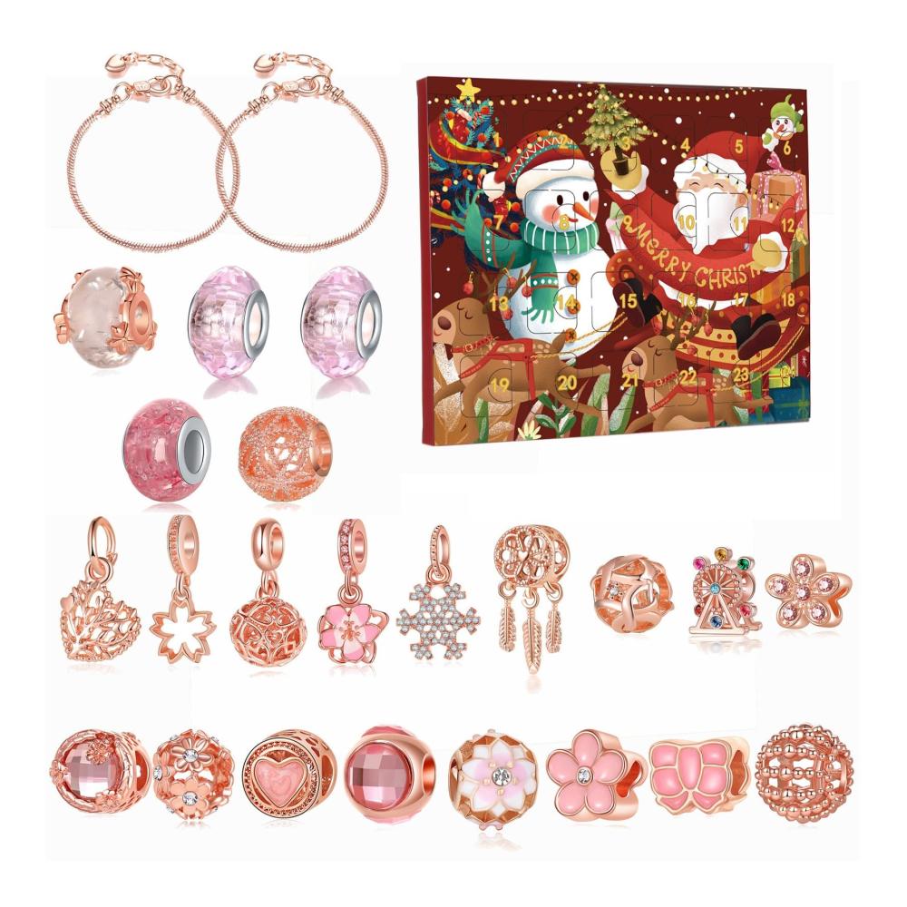 iKSya Charm Armband Weihnachts-Countdown-Kalender 2024 für Erwachsene und Mädchen - 24-tägiger Adventskalender mit Halskette und Armband als Geschenk (Farbe D