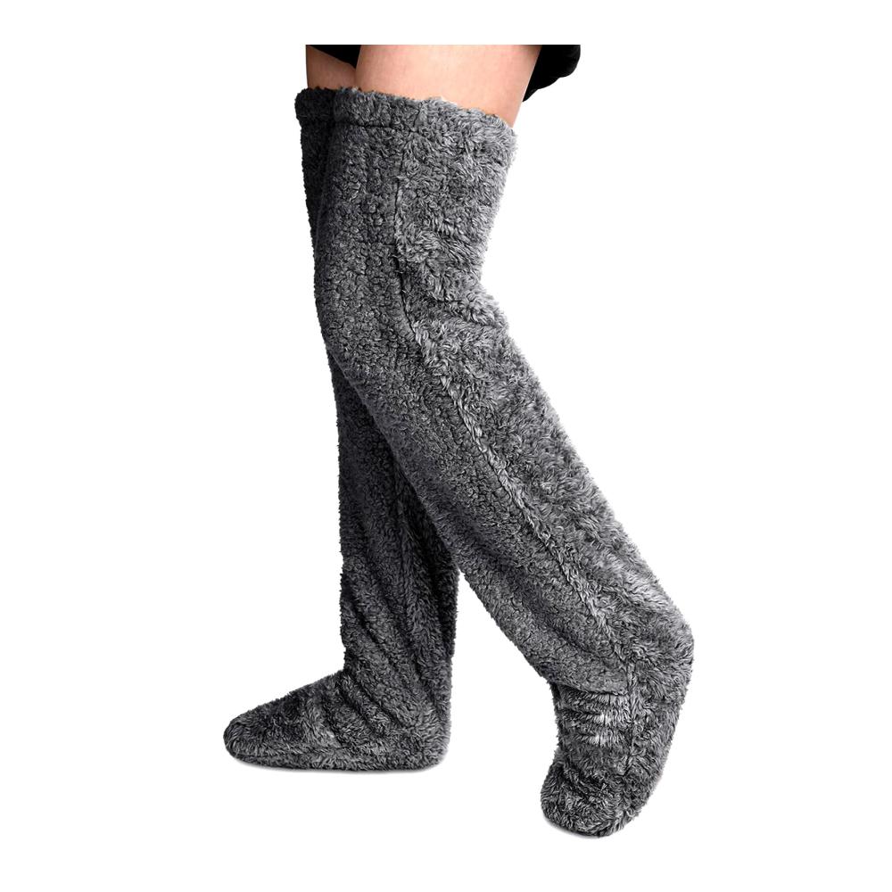 Plüschige Überknie-Stulpen Teddy-Flausch für Damen warme Winter-Kniestrümpfe