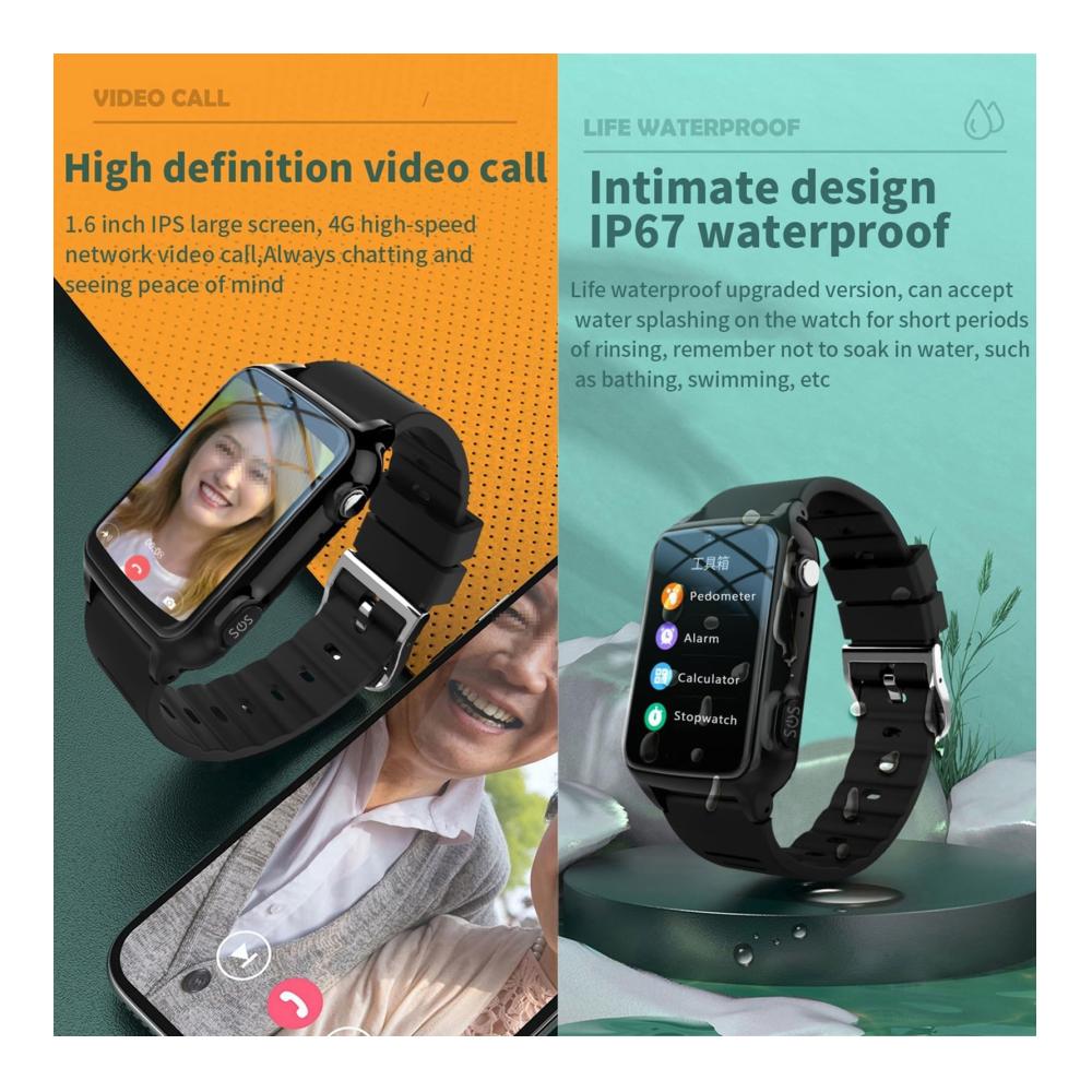 Fashion Smartwatch X&Z-XAOY 4G Telefonuhr | GPS-Armband SOS Sturzerkennung | Magnetisches Aufladen | Vibrationserinnerung | Ältere Menschen (Rot