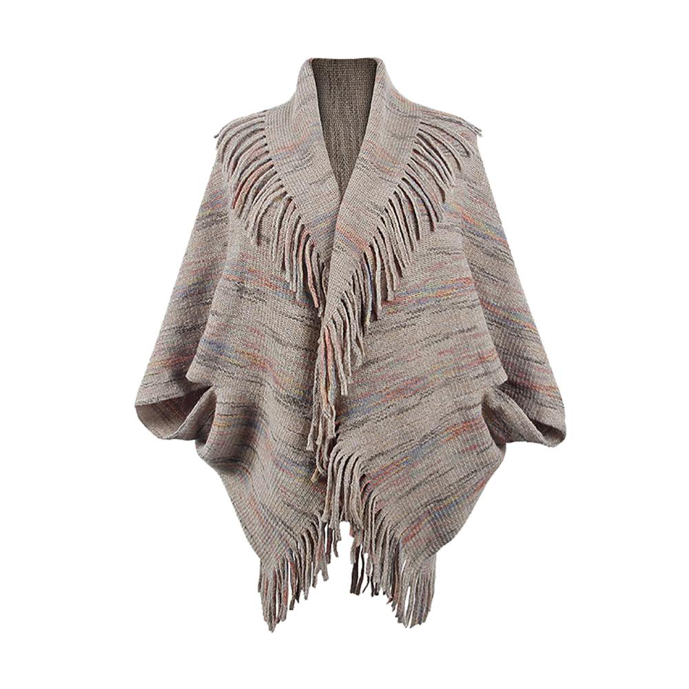Damen-Strickschal mit Bunten Streifen und Quasten Modischer Wickelschal für den Alltag