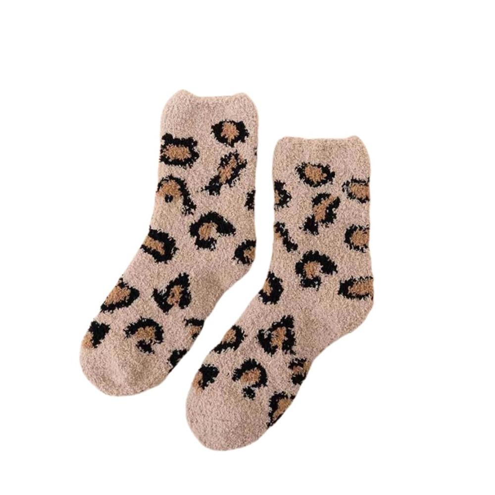 Leopardenmuster Stoppersocken 3 Paar Damen Flauschige Bettsocken für Zuhause Freizeit & Schlafen – Bequeme Slipper Socken mit Hoher Elastizität Dicke Frottee Socken in Weihnachtsdesign