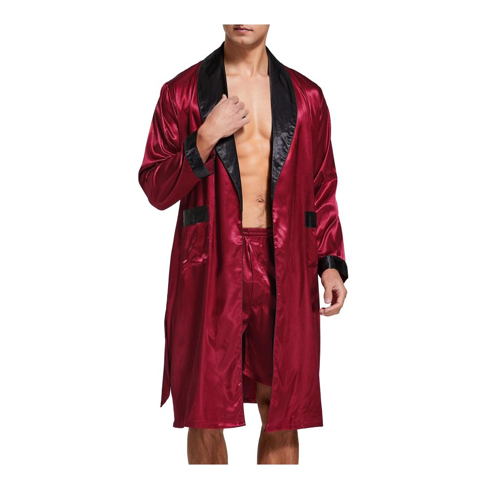 Herren Bademantel Set Satin Seiden Kimono mit Langarm und Shorts - Leichter Spa Bademantel für stilvolle Nachtwäsche
