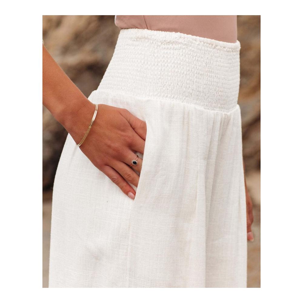 Damen Baumwoll-Leinenhose mit hoher Taille und Taschen - Bequeme Lounge-Hose
